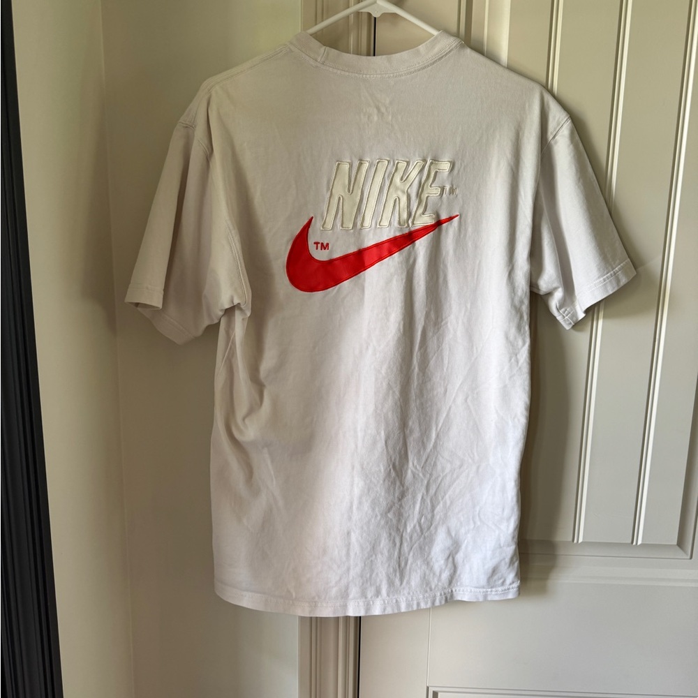 Nike Off-White and Red-Orange Logo Short Sleeve Tee